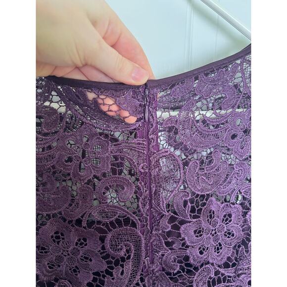 NEW Patra Women's 8 Mini Dress Crocheted Venise Purple Metallic Lace Shift Dress - Picture 12 of 16